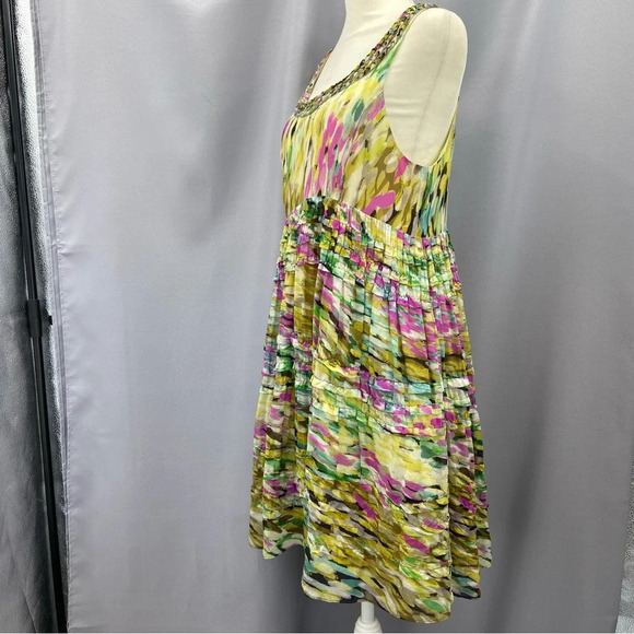 Anthropologie Leifsdottir rainbow confetti silk ruffle sleeveless Shift dress 4 - Picture 3 of 11